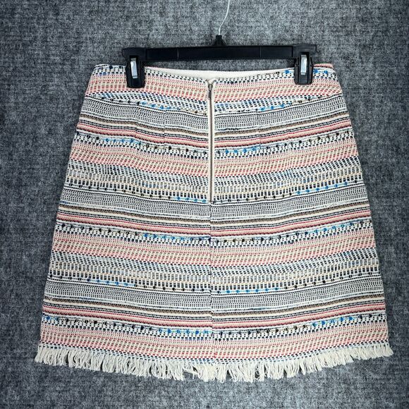LOFT Skirt Womens 4 Beige Woven Knit Fringe Mini Short A-Line‎ Casual Festival - Picture 2 of 8